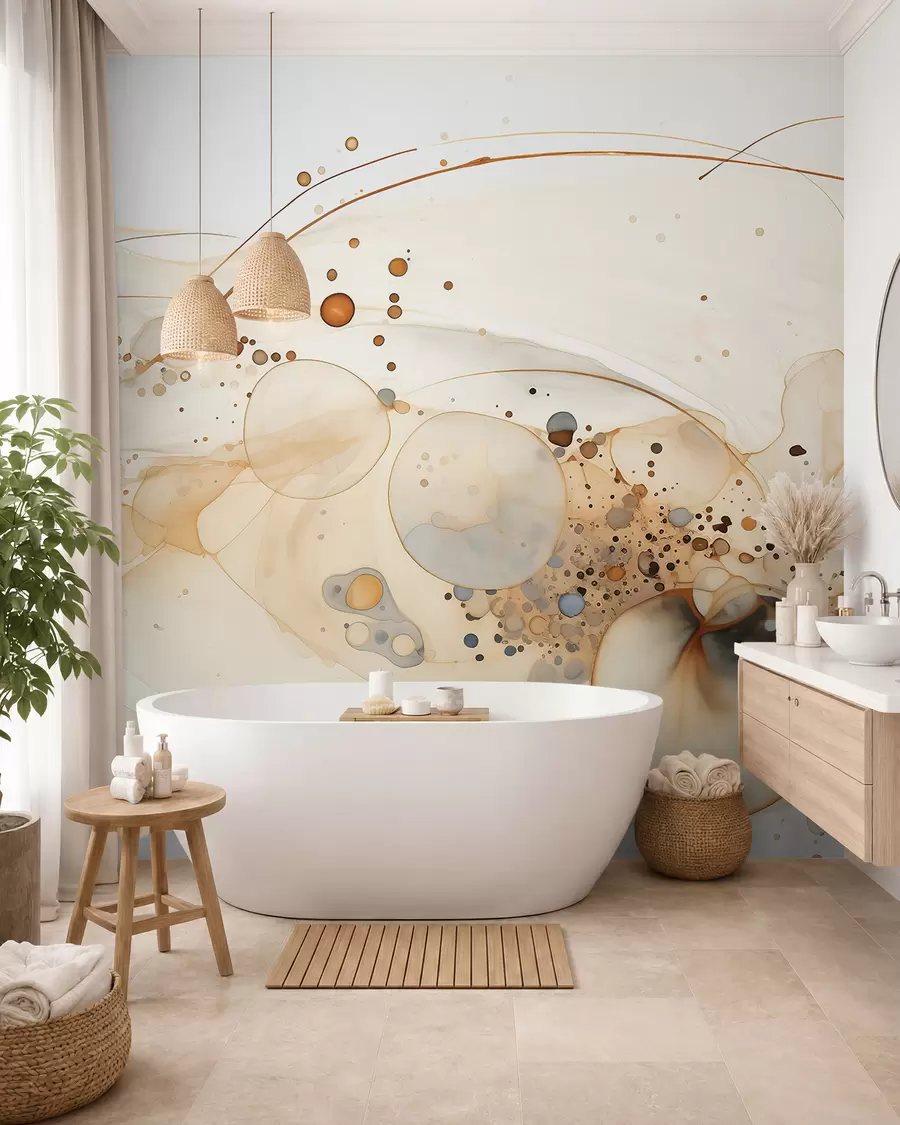 Fototapete Abstrakte Tuschezeichnungen, fließender Stil, beige Farbpalette w02744