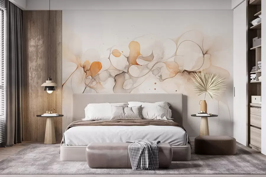 Fototapete Fließender Kunststil, Abstraktion, weiche beige Farben w02745