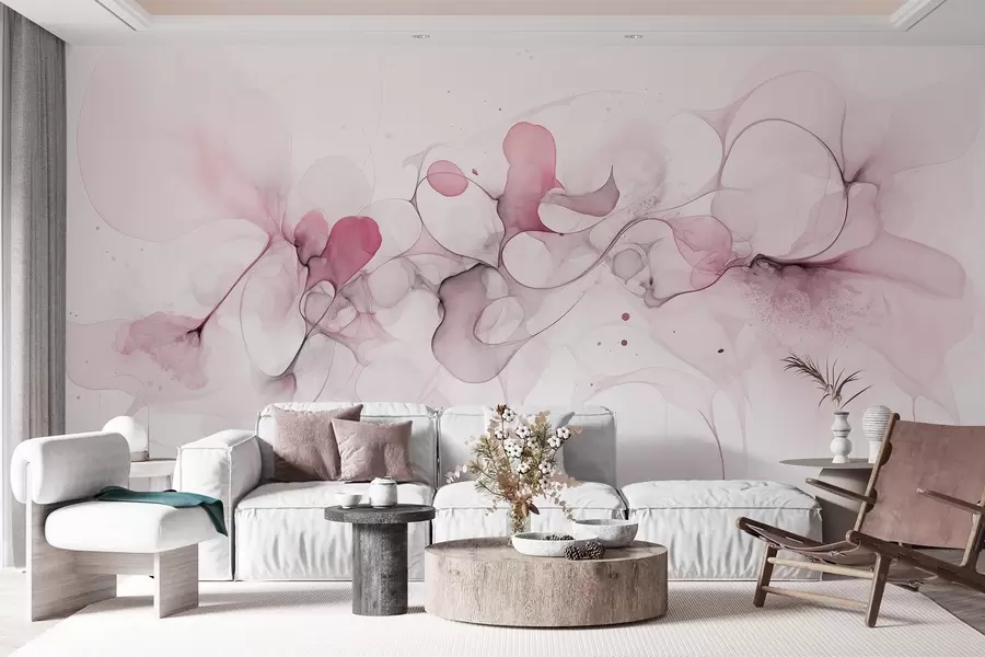 Fototapete Fließender Kunststil, Abstraktion, sanfte rosa Farben w02745v2