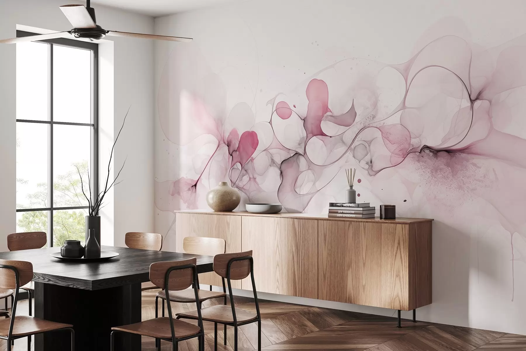 Fototapete Fließender Kunststil, Abstraktion, sanfte rosa Farben w02745v2