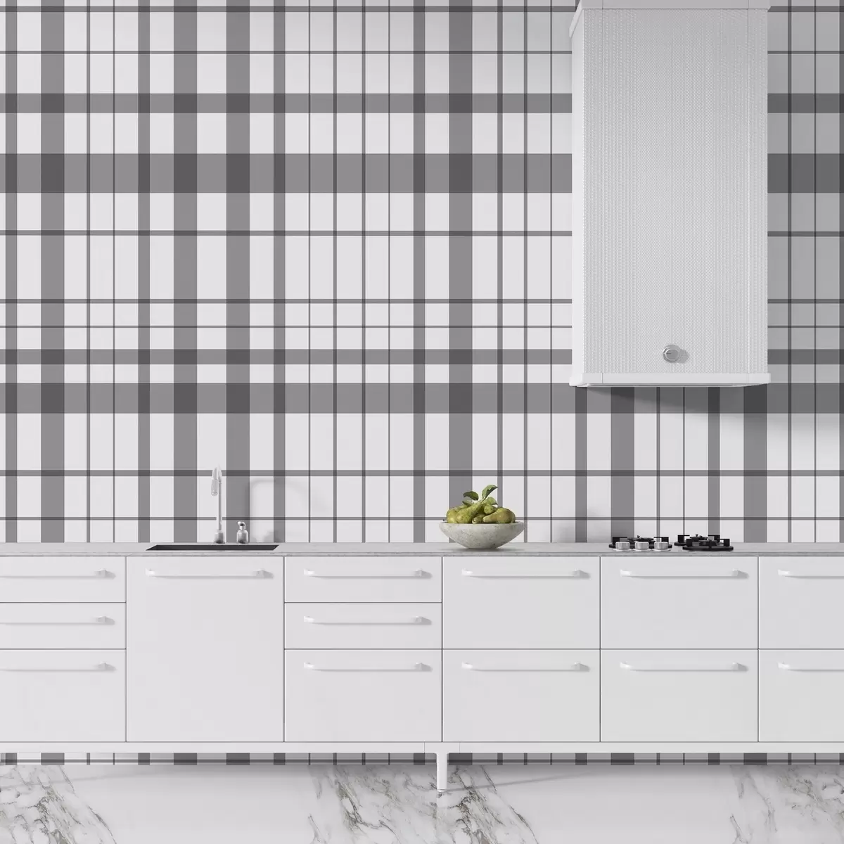 Fototapete Minimalistisches Schachbrettmuster mit dünnen und dunkelgrauen Linien auf weißem Hintergrund, geometrische Präzision w02852