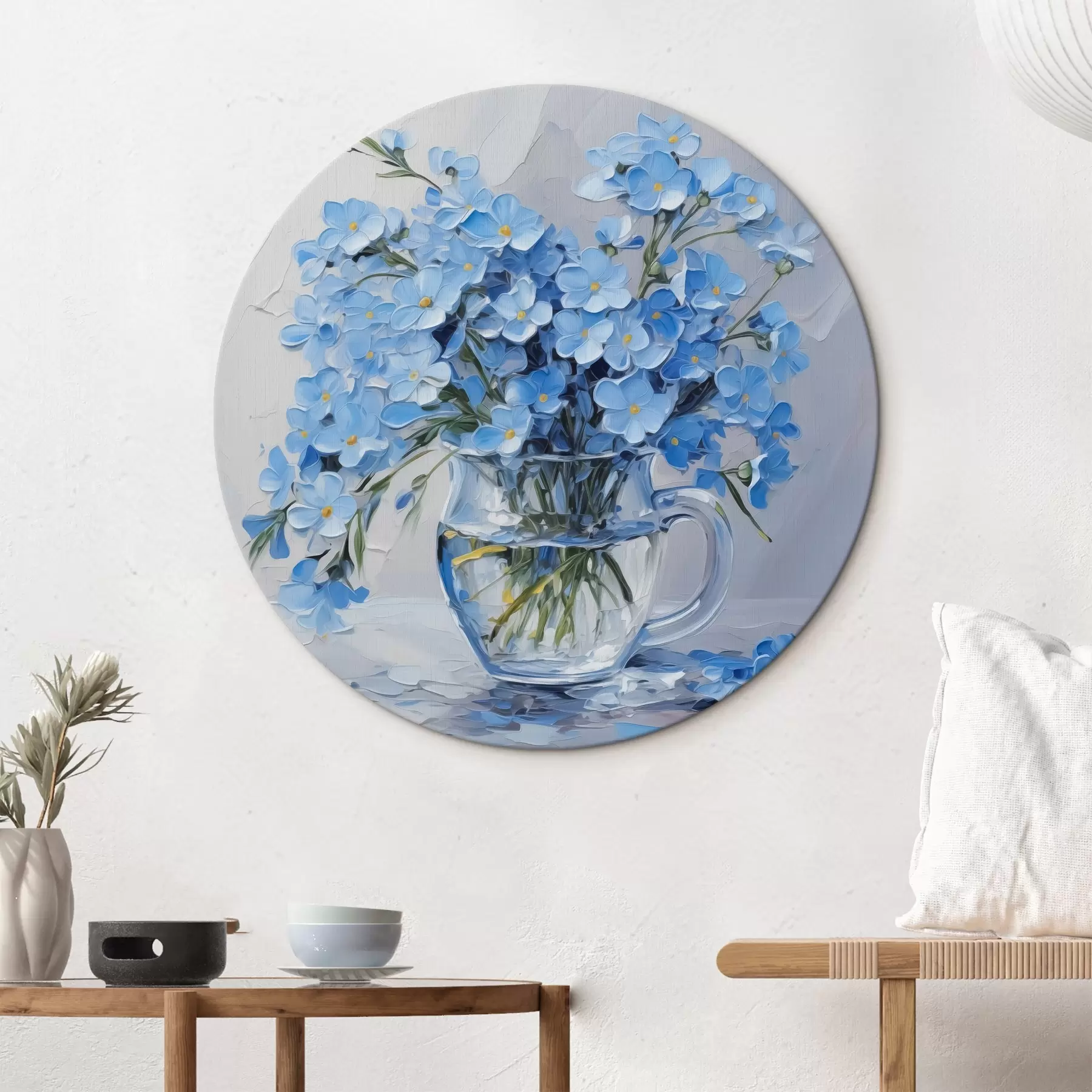 Wandbilder Blaue Blumen in einer transparenten Vase Nachahmung der Malerei r42467