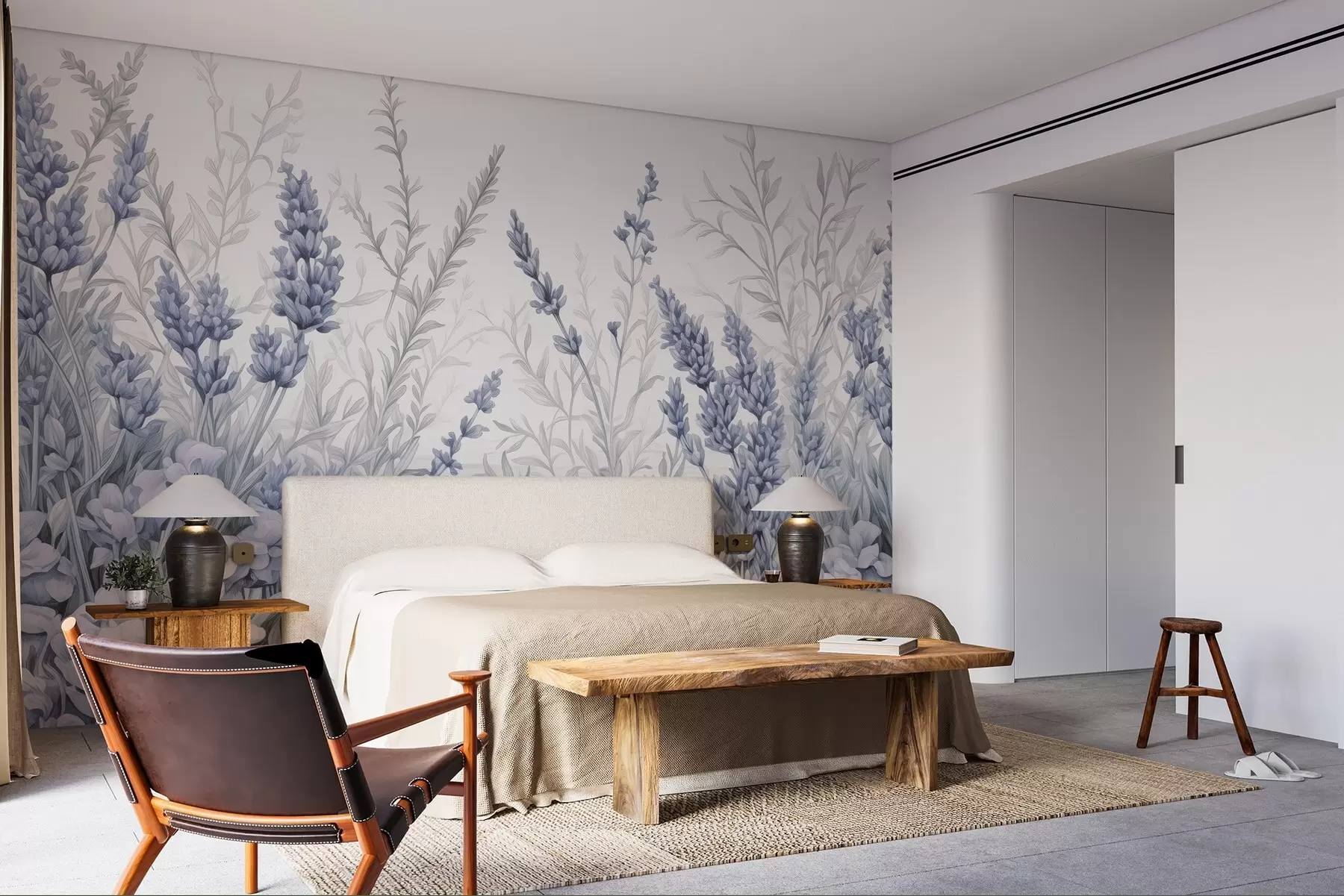 Fototapete Aquarell blühendes Feld in Pastellfarben w02847v1