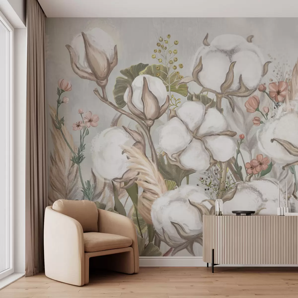 Fototapete Zartes Arrangement aus Baumwollblüten w02641