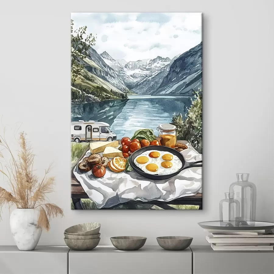 Fototapete Reisen, Naturlandschaften, Aquarellstil, Norwegen, Frühstück, Van s42431
