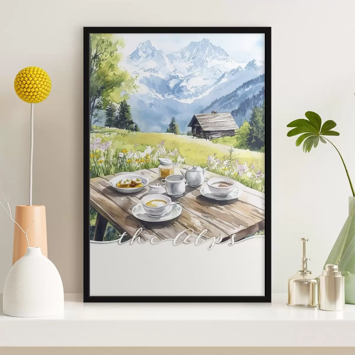 Poster Die Alpen, schöne Berglandschaft, Sommer Natur, Holzhaus f42424