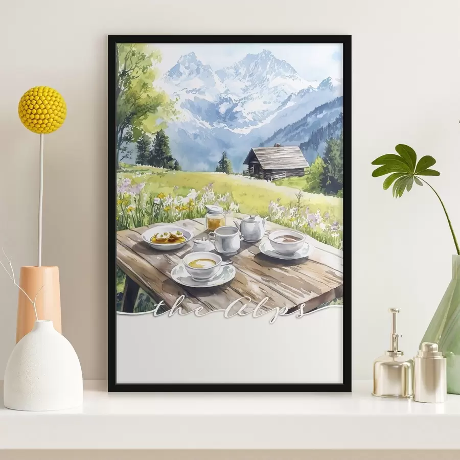 Fototapete Die Alpen, schöne Berglandschaft, Sommer Natur, Holzhaus f42424