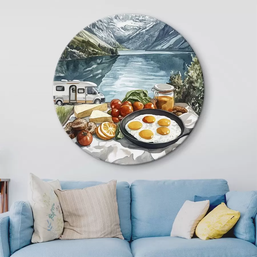 Wandbilder Reisen, Naturlandschaften, Aquarellstil, Norwegen, Frühstück, Van r42431