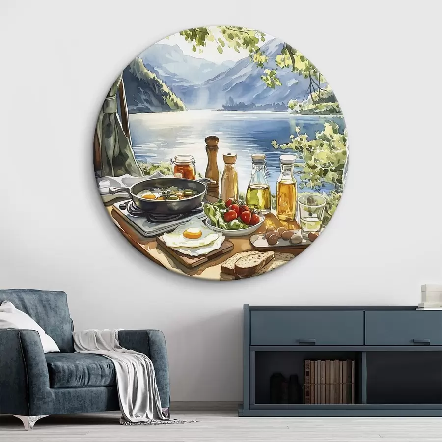 Wandbilder Schöner Sommermorgen, See, Aquarellstil, Frühstück, Reisen r42433