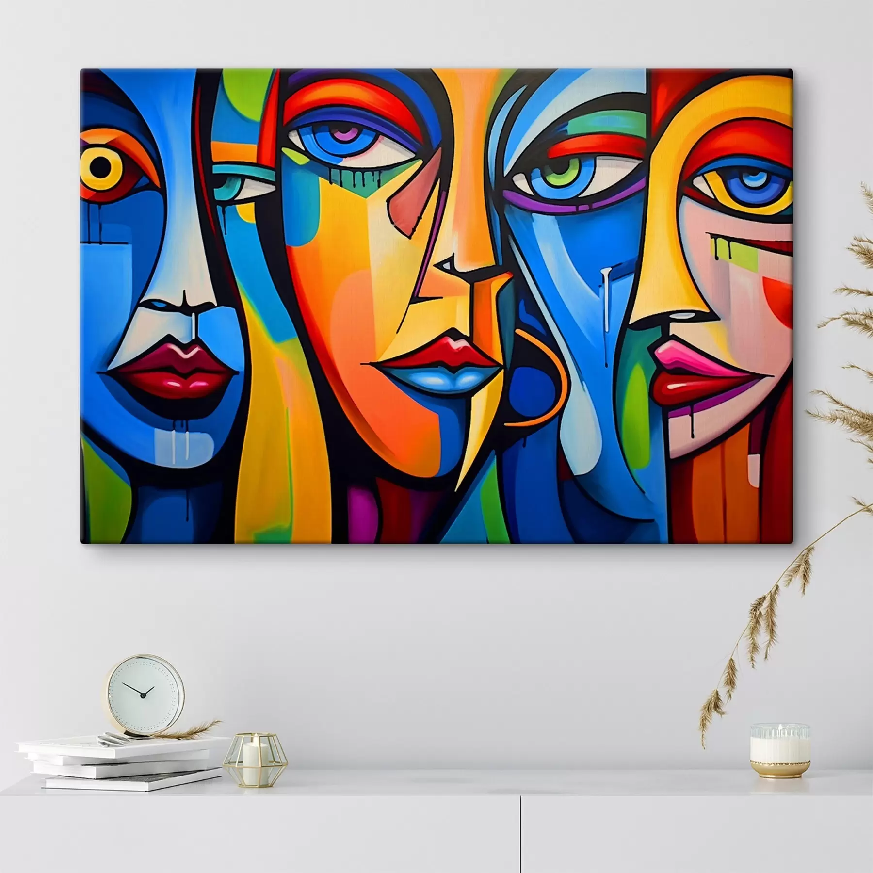 Fototapete Abstraktes Bild von Gesichtern mit hellen geometrischen Formen s42473