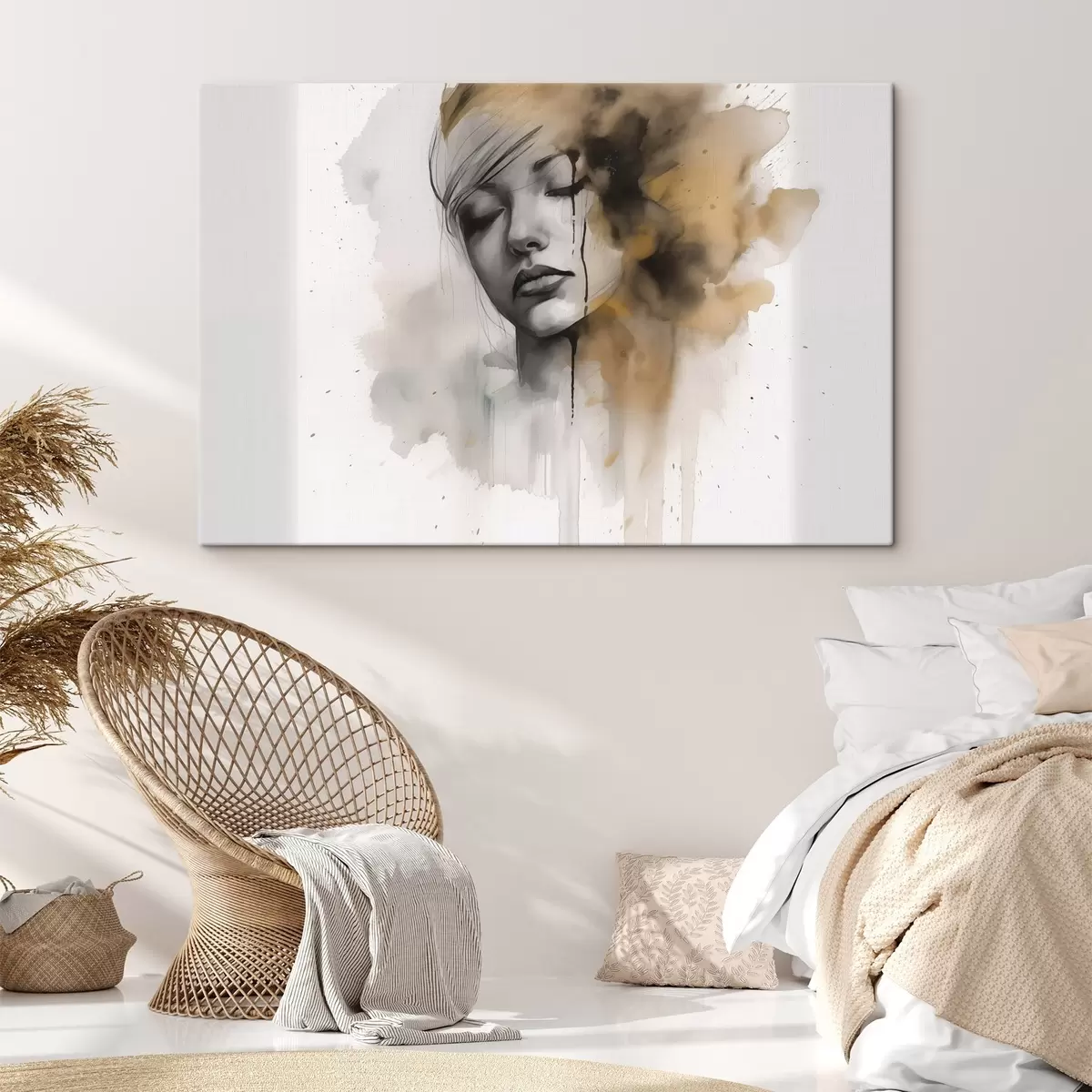 Wandbilder Porträt eines Mädchens in Aquarelltechnik mit abstrakten Schatten s42474