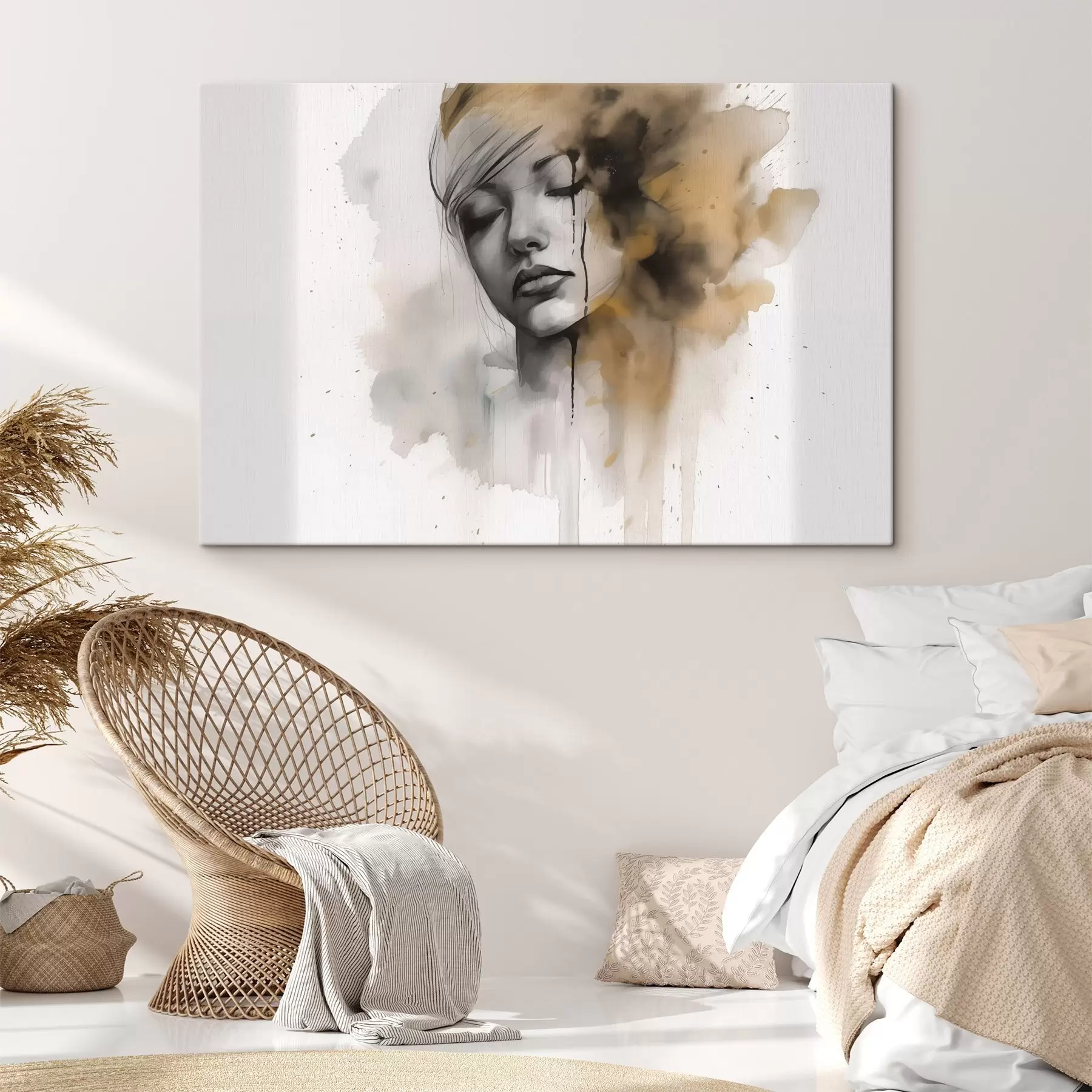 Wandbilder Porträt eines Mädchens in Aquarelltechnik mit abstrakten Schatten s42474