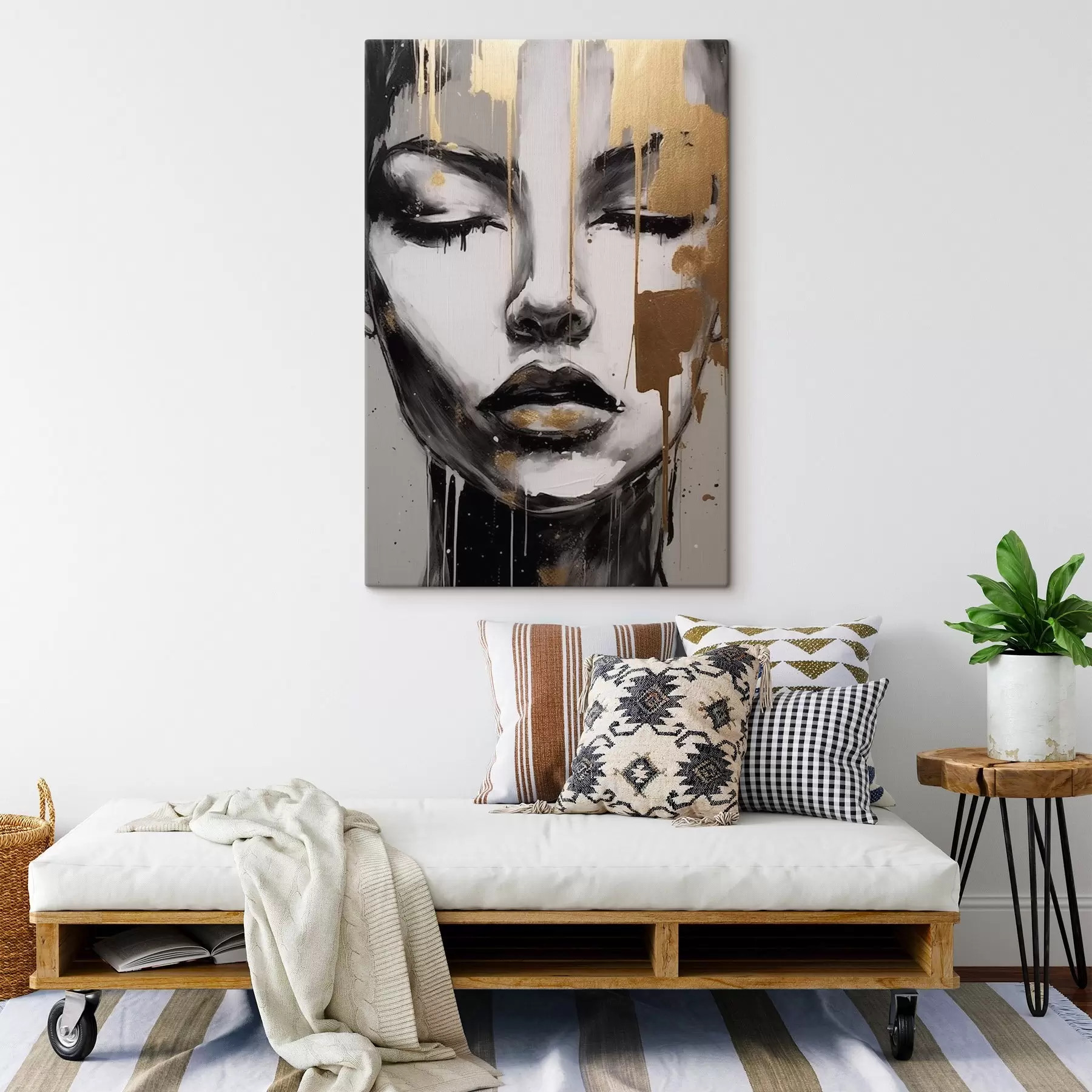 Wandbilder Schwarz-Weiß-Porträt mit abstrakten Elementen s42481