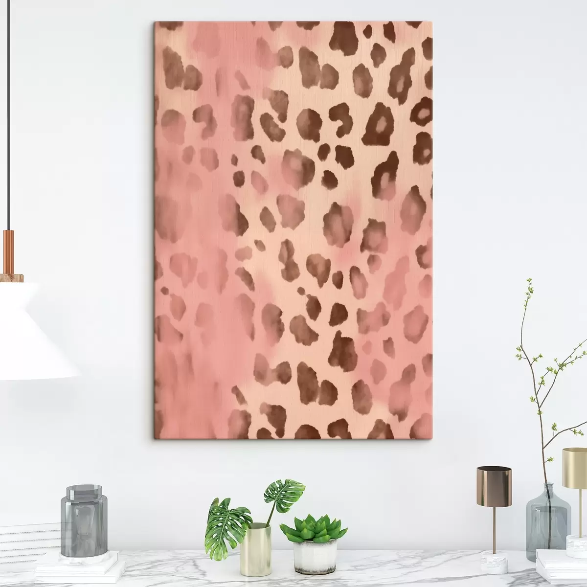 Wandbilder Abstraktes Muster mit Leopardenmuster auf rosa Hintergrund s42490