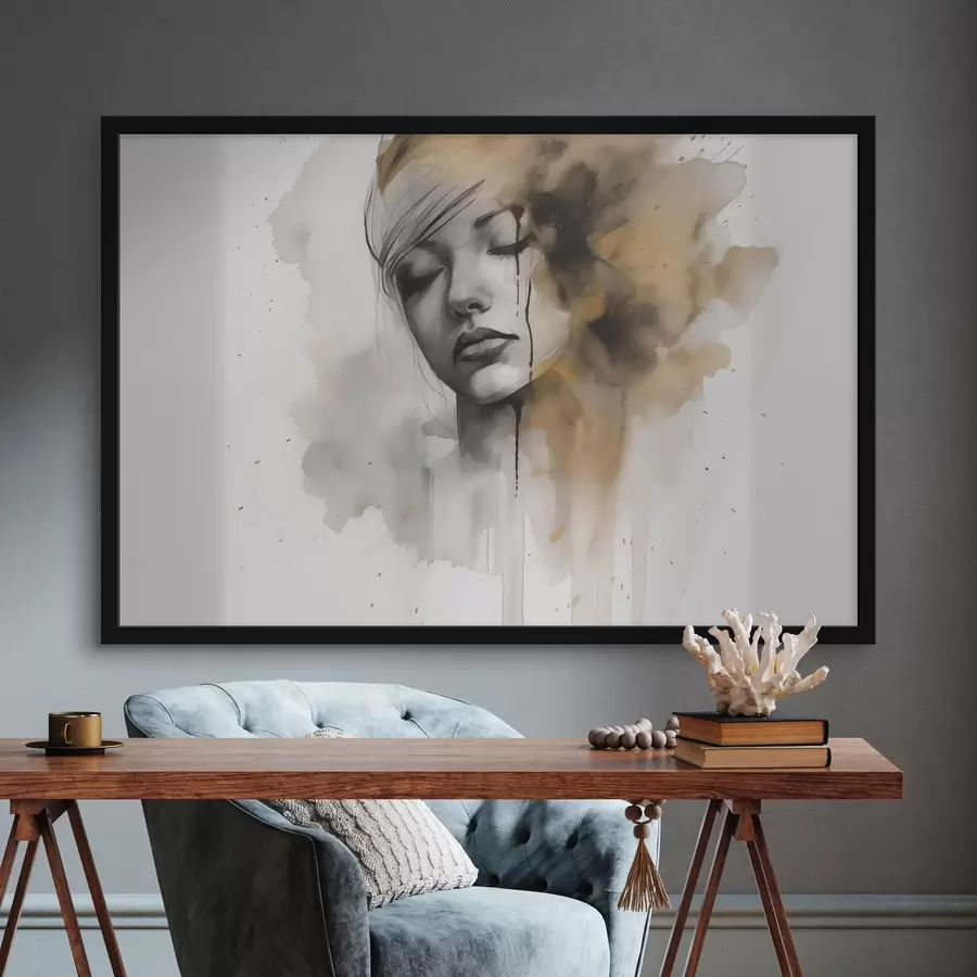 Fototapete Porträt eines Mädchens in Aquarelltechnik mit abstrakten Schatten f42474