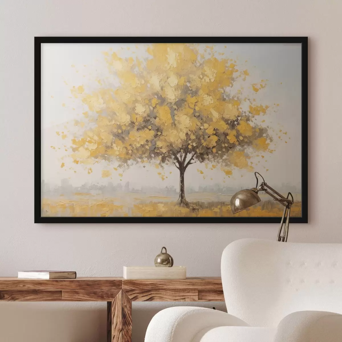 Poster Baum mit gelben Blättern im impressionistischen Stil f42480