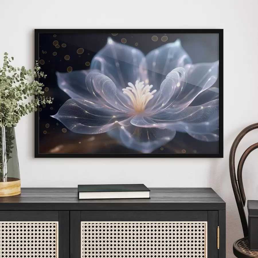 Fototapete Helle Blume mit transparenten Blütenblättern auf dunklem Hintergrund f42488