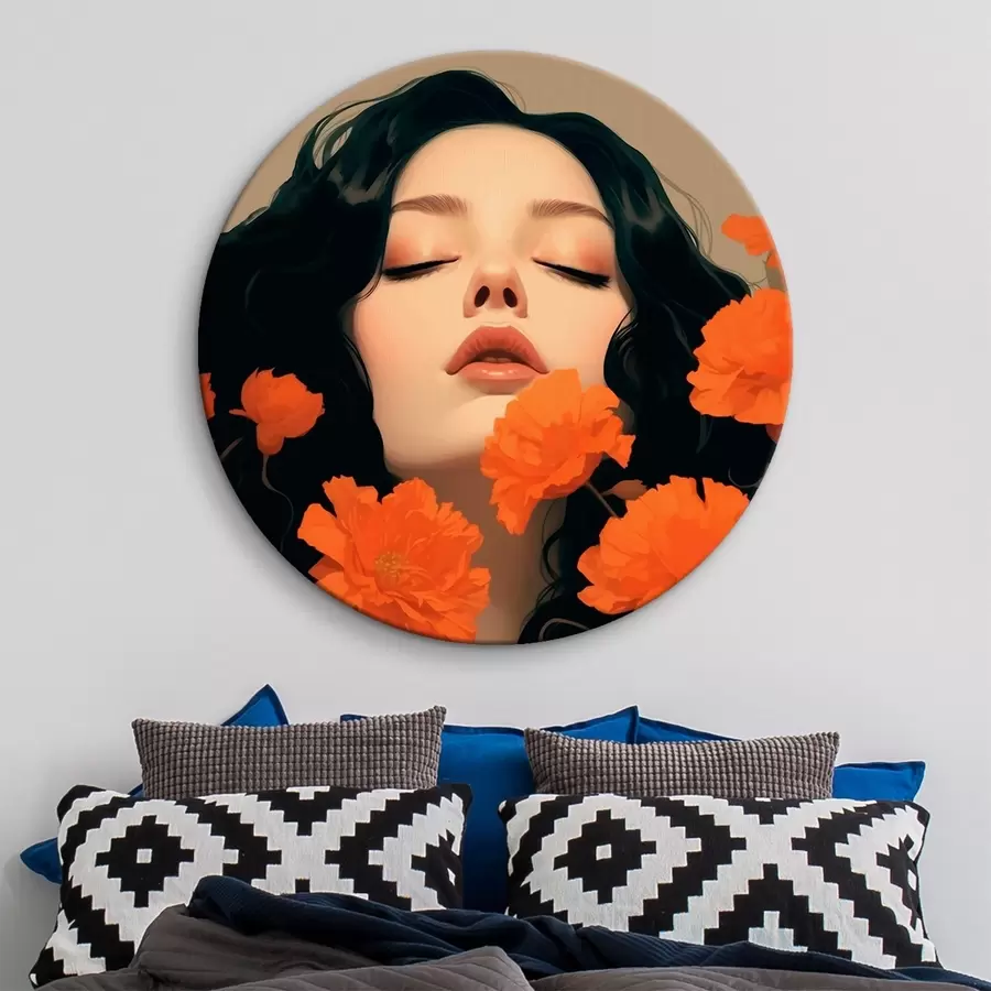 Wandbilder Weibliches Porträt zwischen roten Blumen r42478