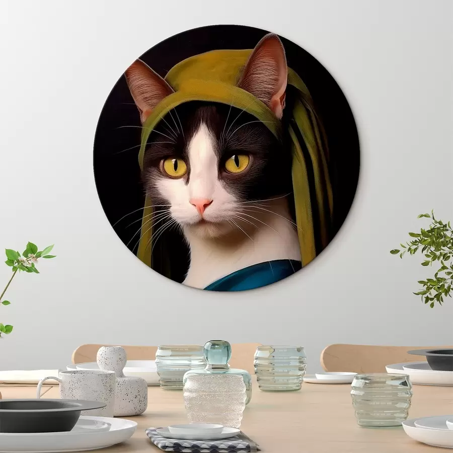 Wandbilder Katze im Porträtstil mit Perlenohrring r42486