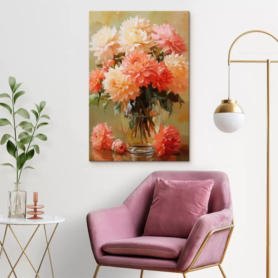 Wandbilder Blumenstrauß mit üppigen Blumen in einer Vase s42494