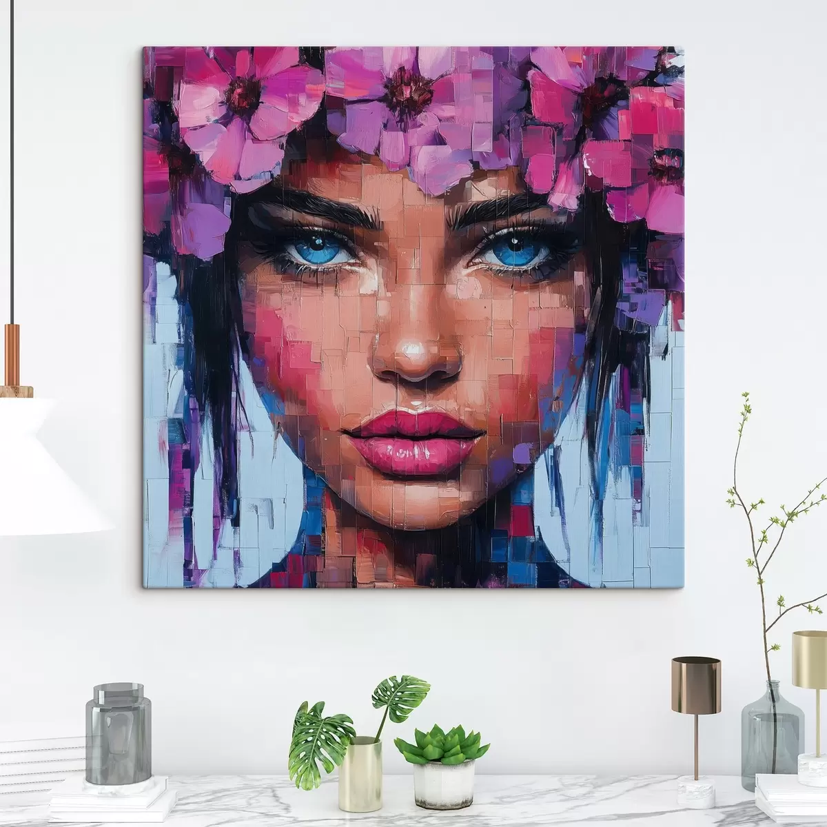 Wandbilder Porträt eines Mädchens aus Mosaiksteinen s42504