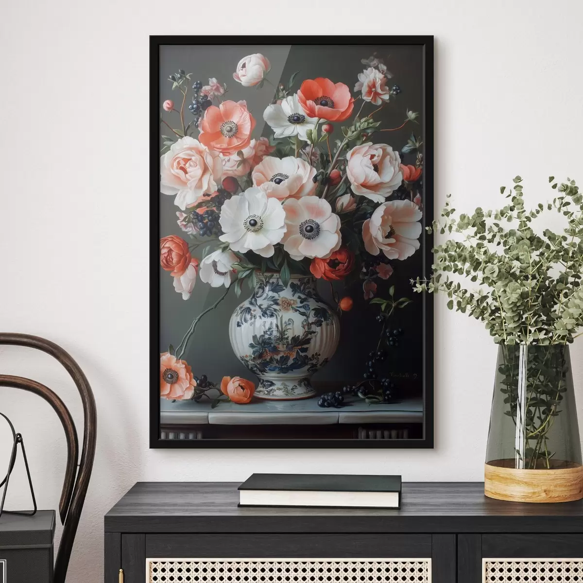 Poster Ein Strauß schöner Blumen in einer Vase f42496