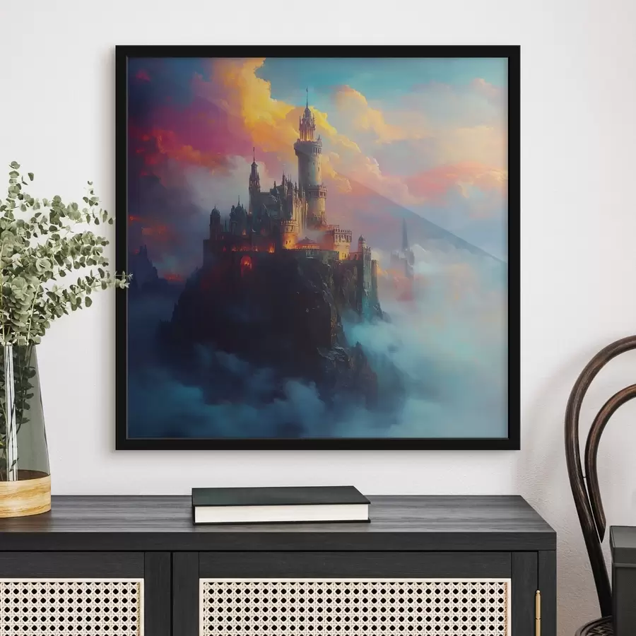 Fototapete Burg auf einem Felsen in den Wolken f42501