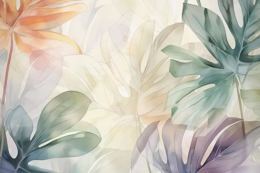 Fototapete Abstrakte tropische Blätter Nachahmung Aquarell w02893