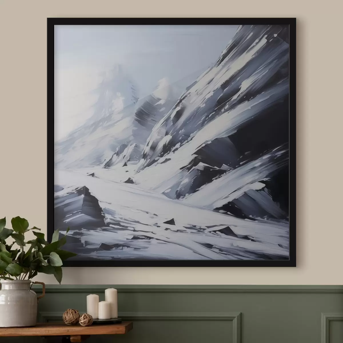 Poster Schneebedeckte Felsen imitieren Pinselstriche der Malerei f42585