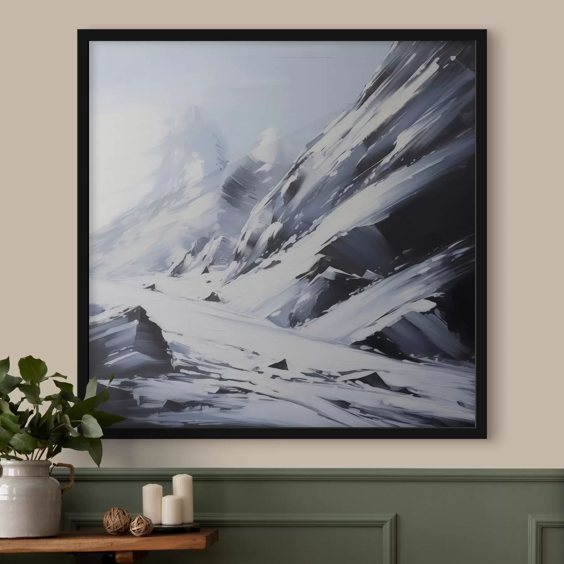 Fototapete Schneebedeckte Felsen imitieren Pinselstriche der Malerei f42585