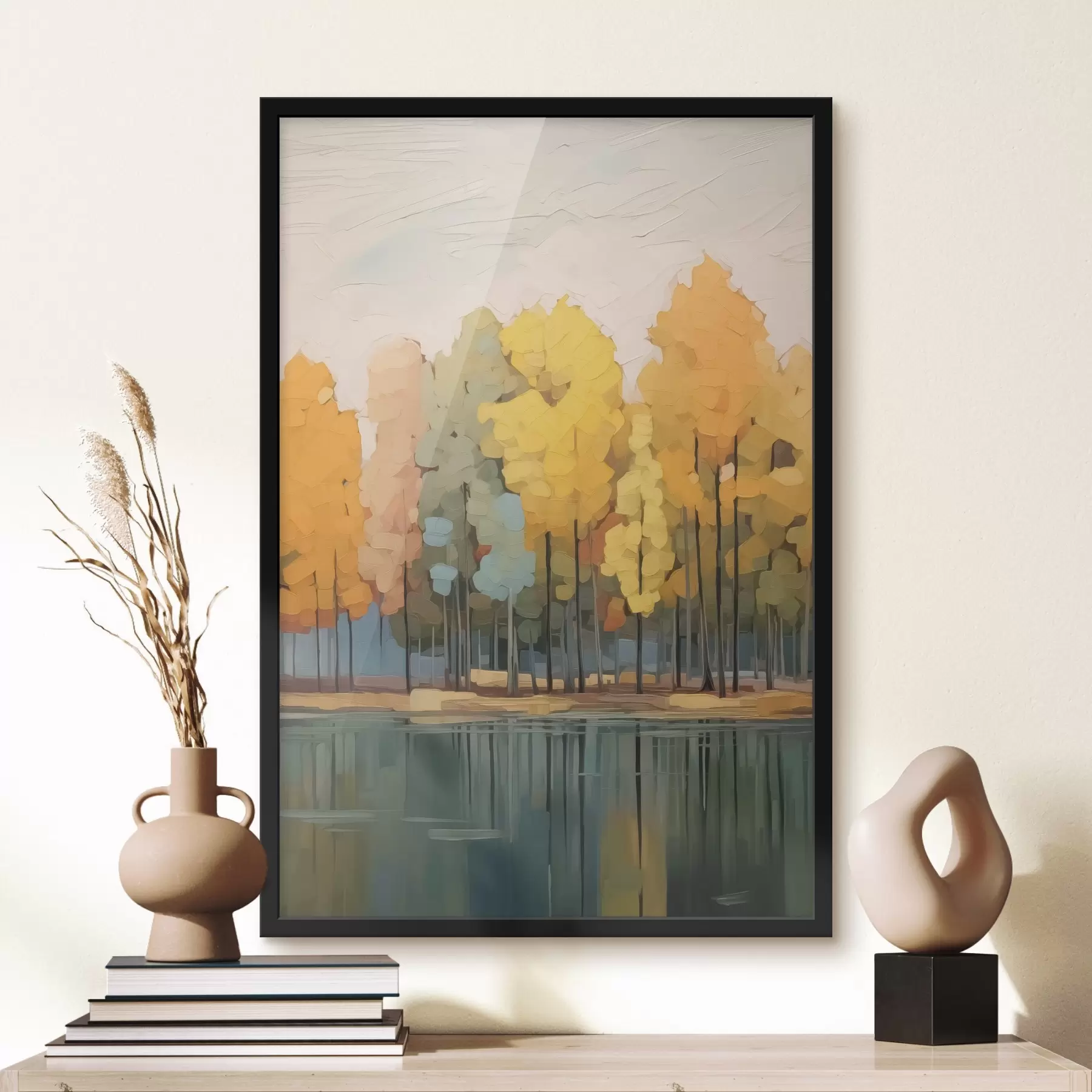 Fototapete Herbst Hain am Teich Nachahmung der Malerei f42586