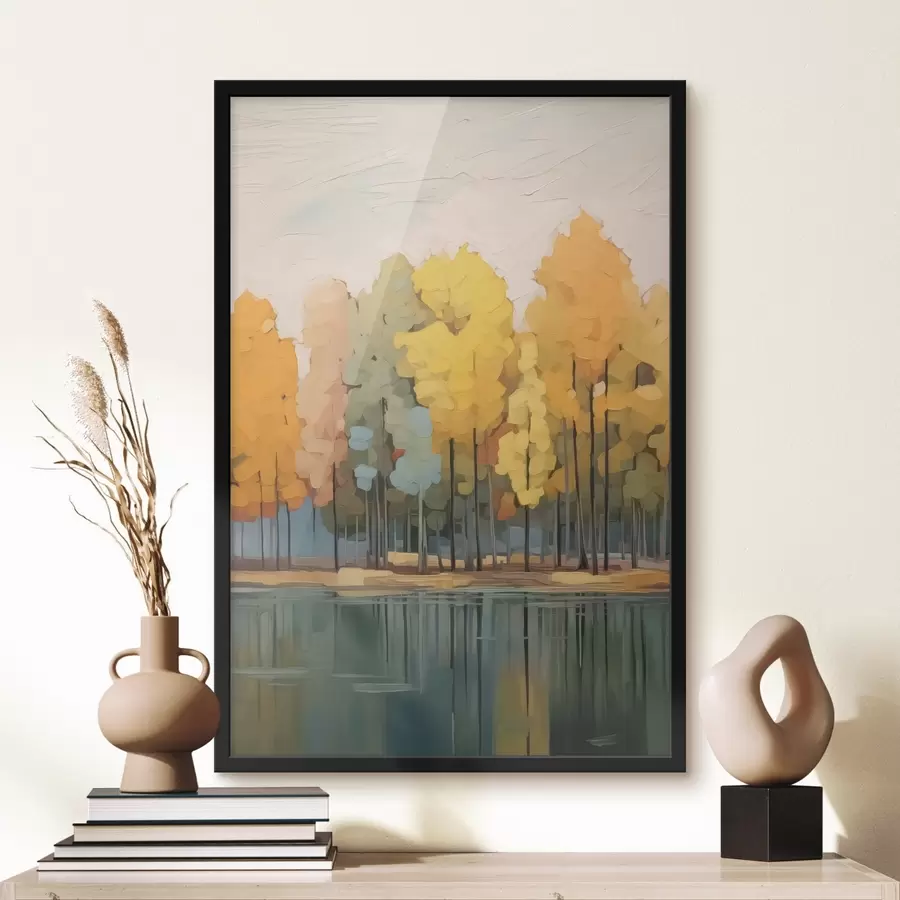 Fototapete Herbst Hain am Teich Nachahmung der Malerei f42586