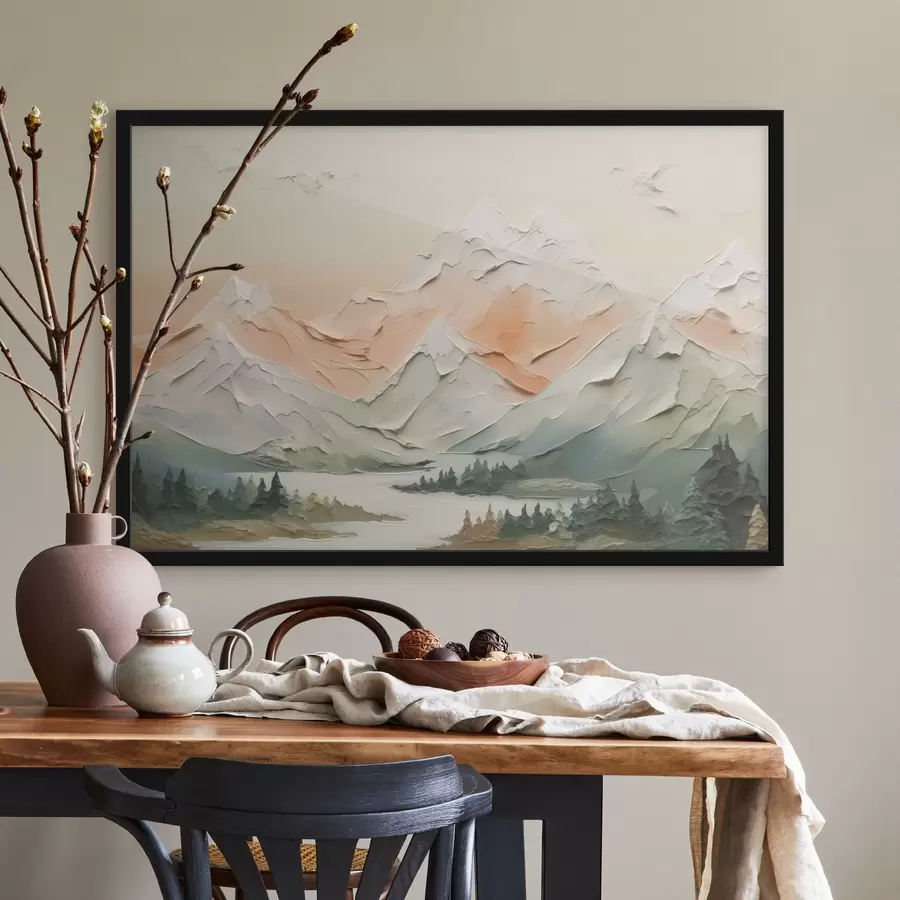 Fototapete Berge am Fluss Nachahmung von Pinselstrichen f42589