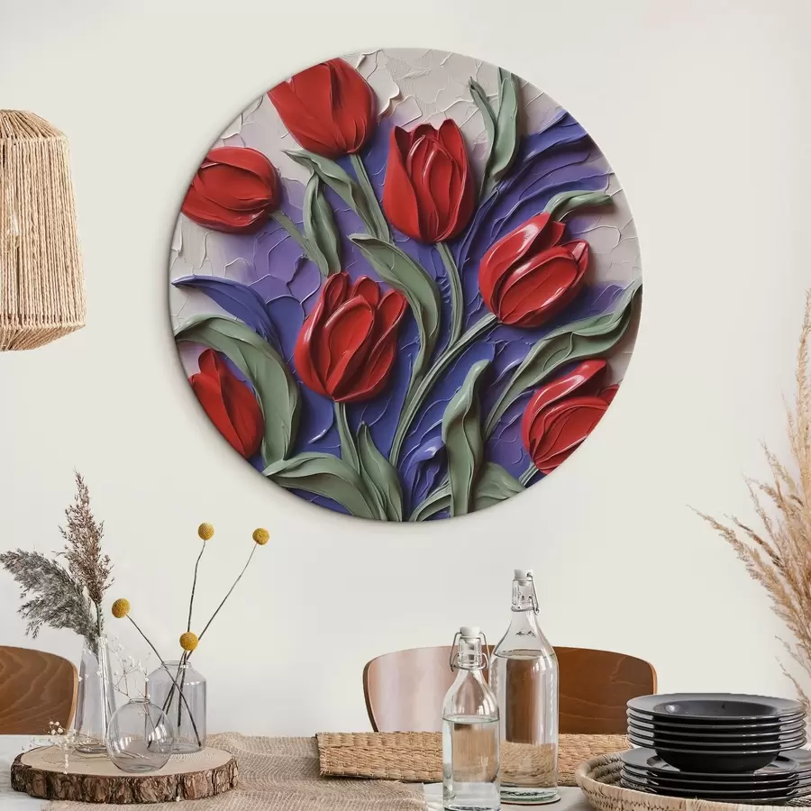 Wandbilder Rote Tulpen auf lila Imitationspinselstrichen r42584