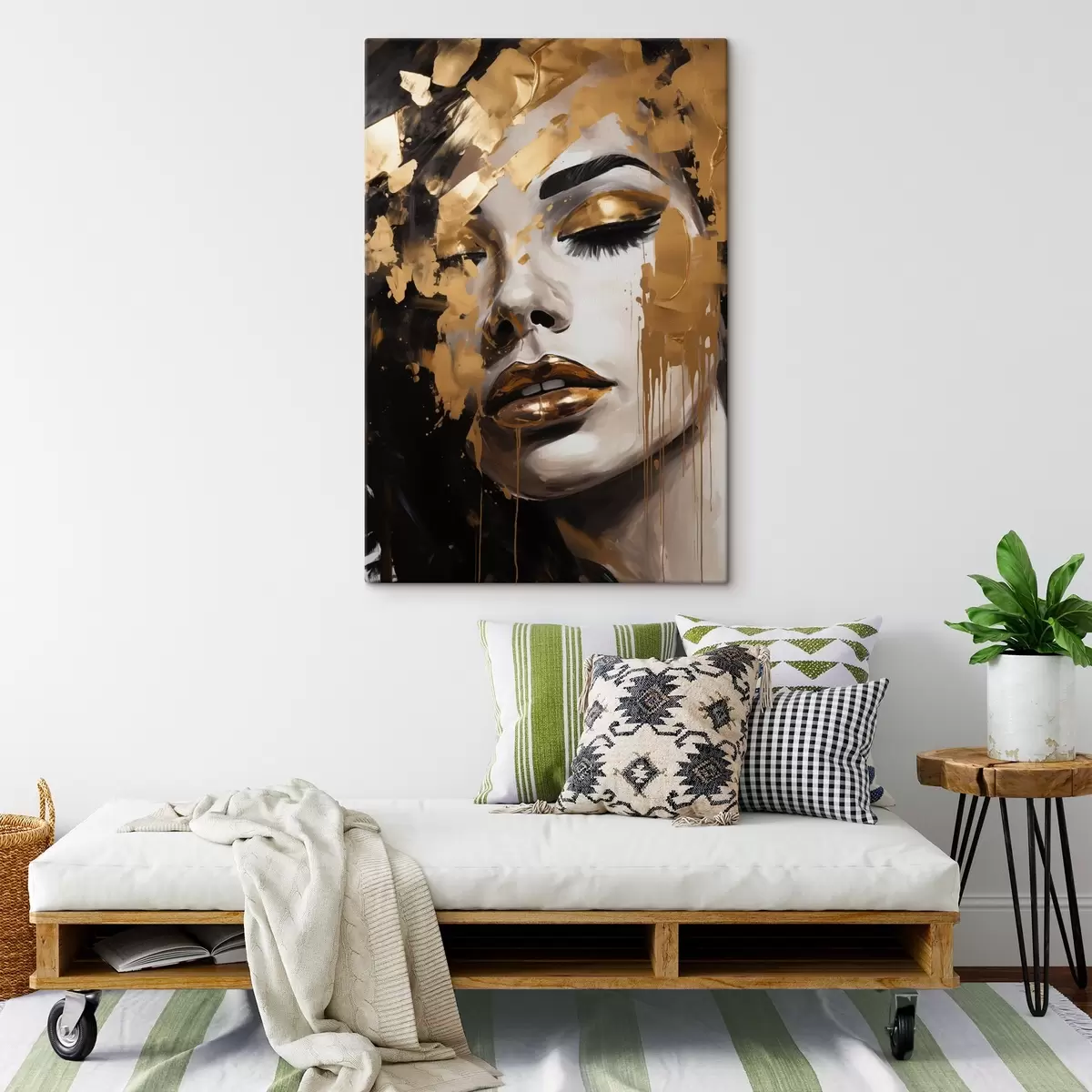 Wandbilder Ein abstraktes Porträt einer Frau mit reichen Pinselstrichen in warmen Tönen, die ein lebendiges und dramatisches Bild schaffen. s42619