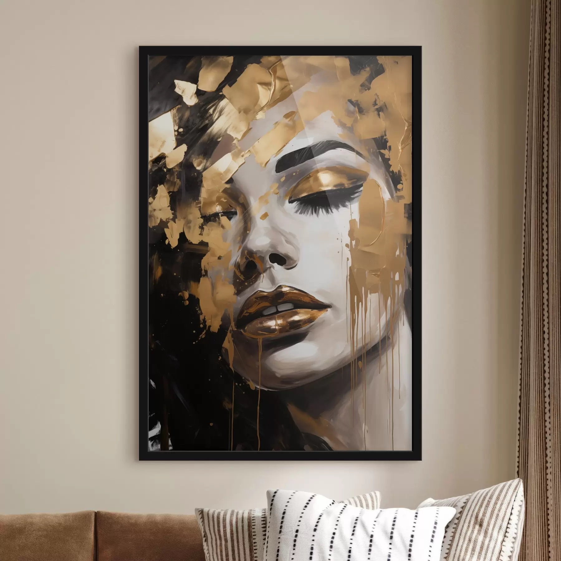 Fototapete Ein abstraktes Porträt einer Frau mit reichen Pinselstrichen in warmen Tönen, die ein lebendiges und dramatisches Bild schaffen. f42619