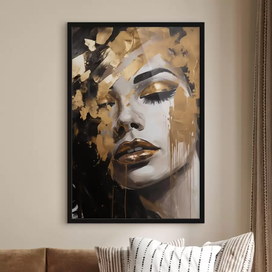 Fototapete Ein abstraktes Porträt einer Frau mit reichen Pinselstrichen in warmen Tönen, die ein lebendiges und dramatisches Bild schaffen. f42619