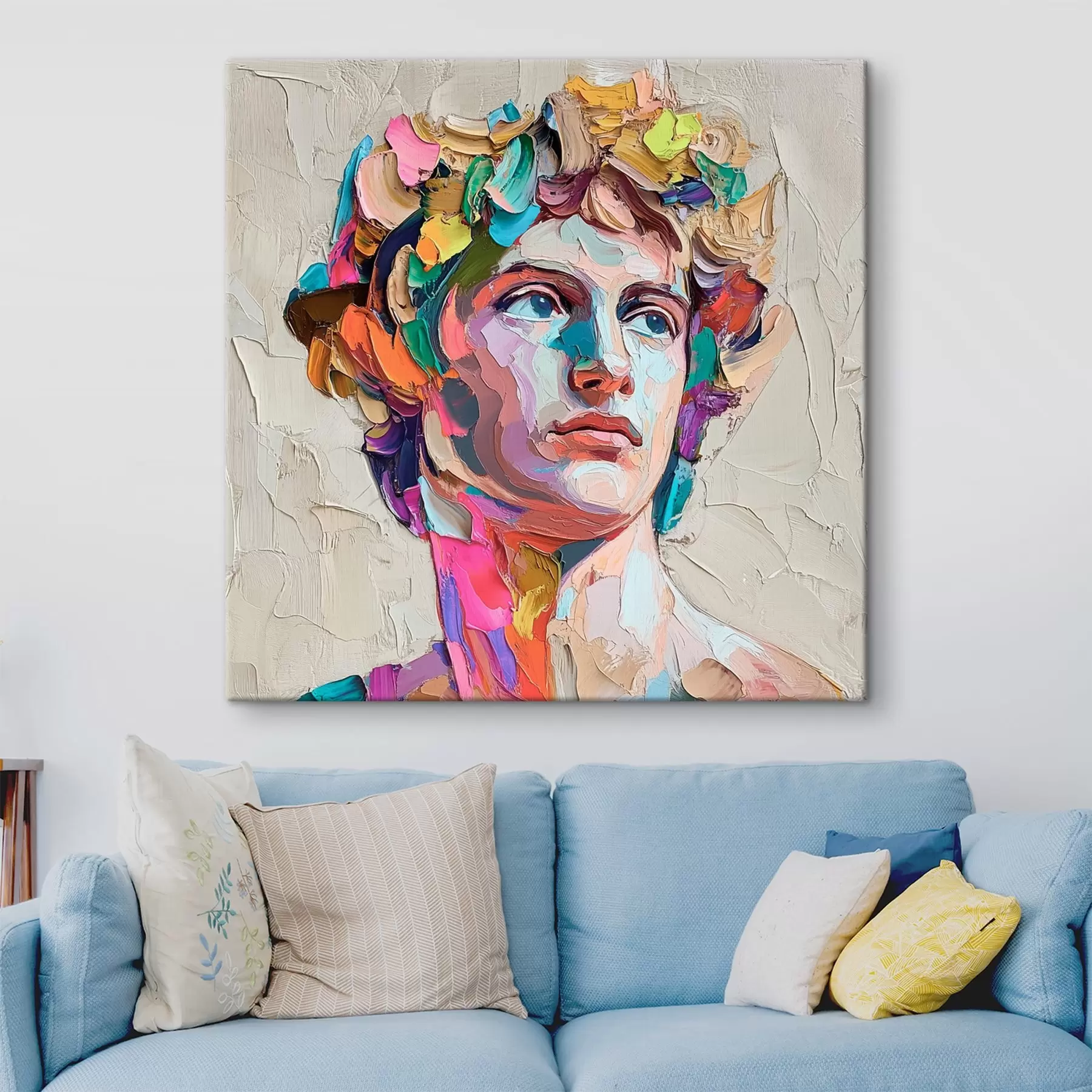 Wandbilder Kopf von David mit mehrfarbigen Strichen s42607