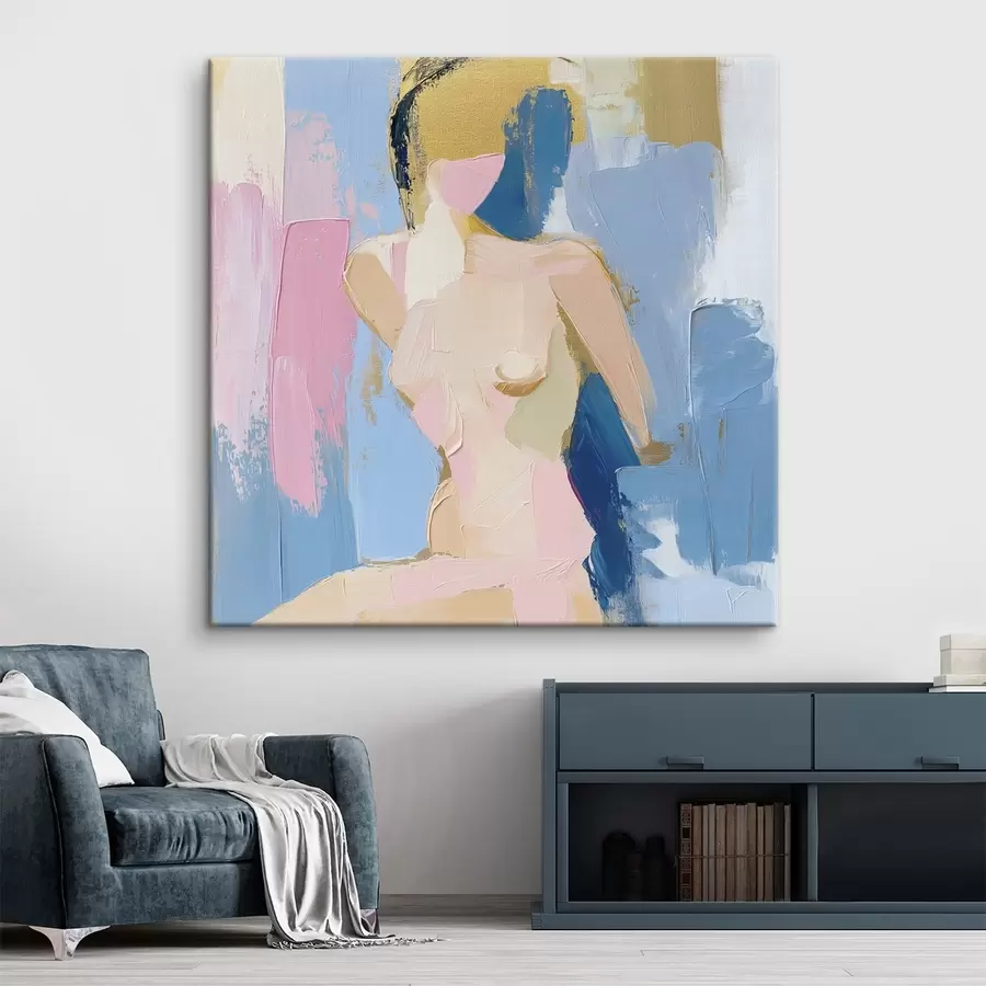 Wandbilder Eine abstrakte Zeichnung eines Mädchens, die mit Farbstrichen erstellt wurde s42609