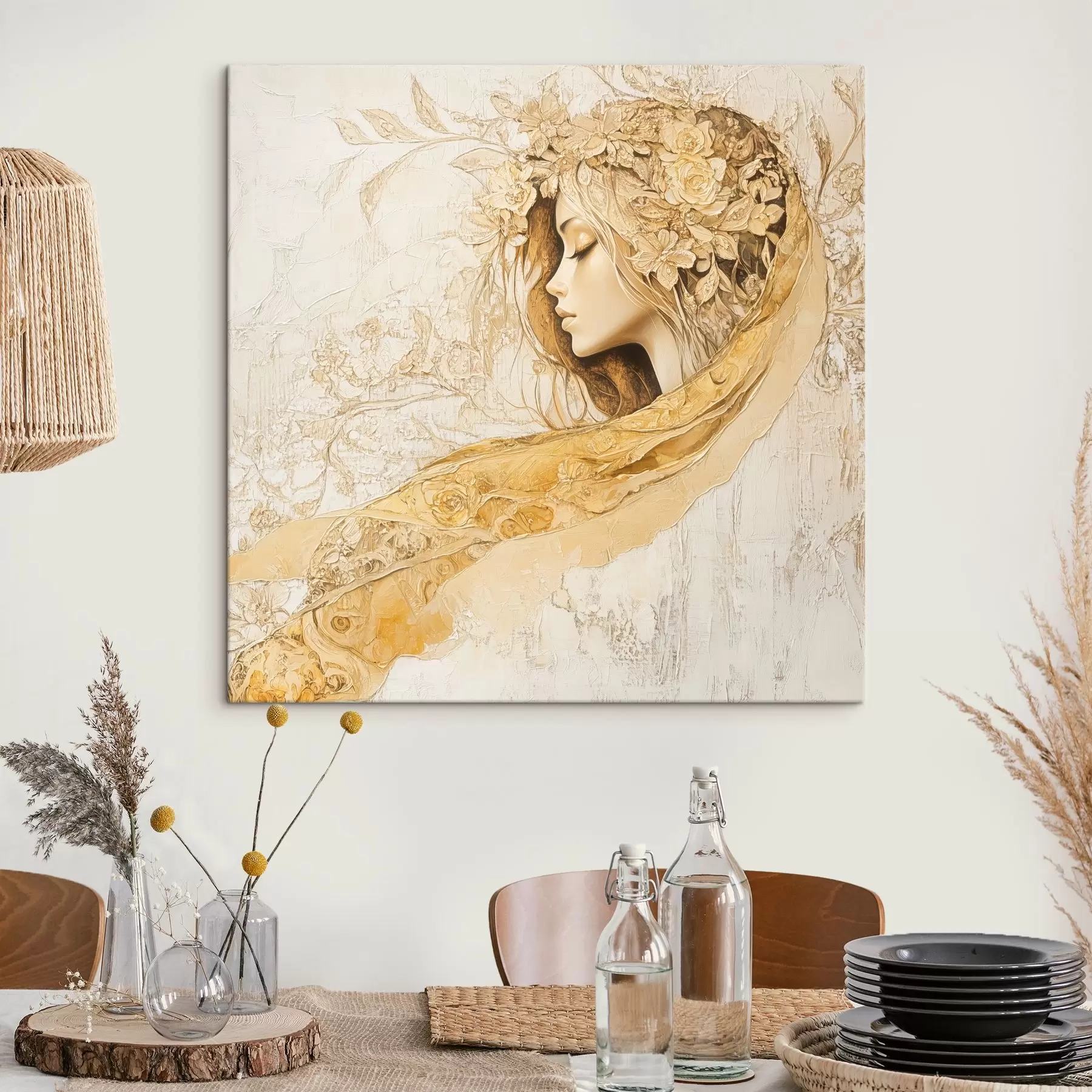 Fototapete Sanftes Mädchen im Stil der Ölmalerei mit Blumen s42616