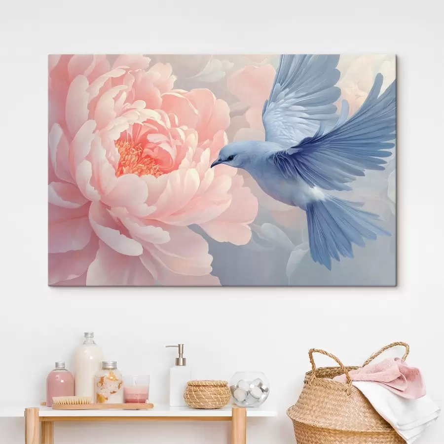 Wandbilder Blauer Kolibri und Pfingstrose s42618