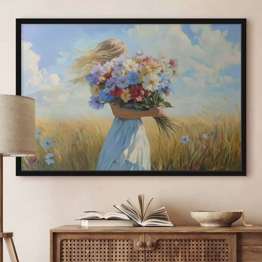 Fototapete Mädchen mit Wildblumen f42599