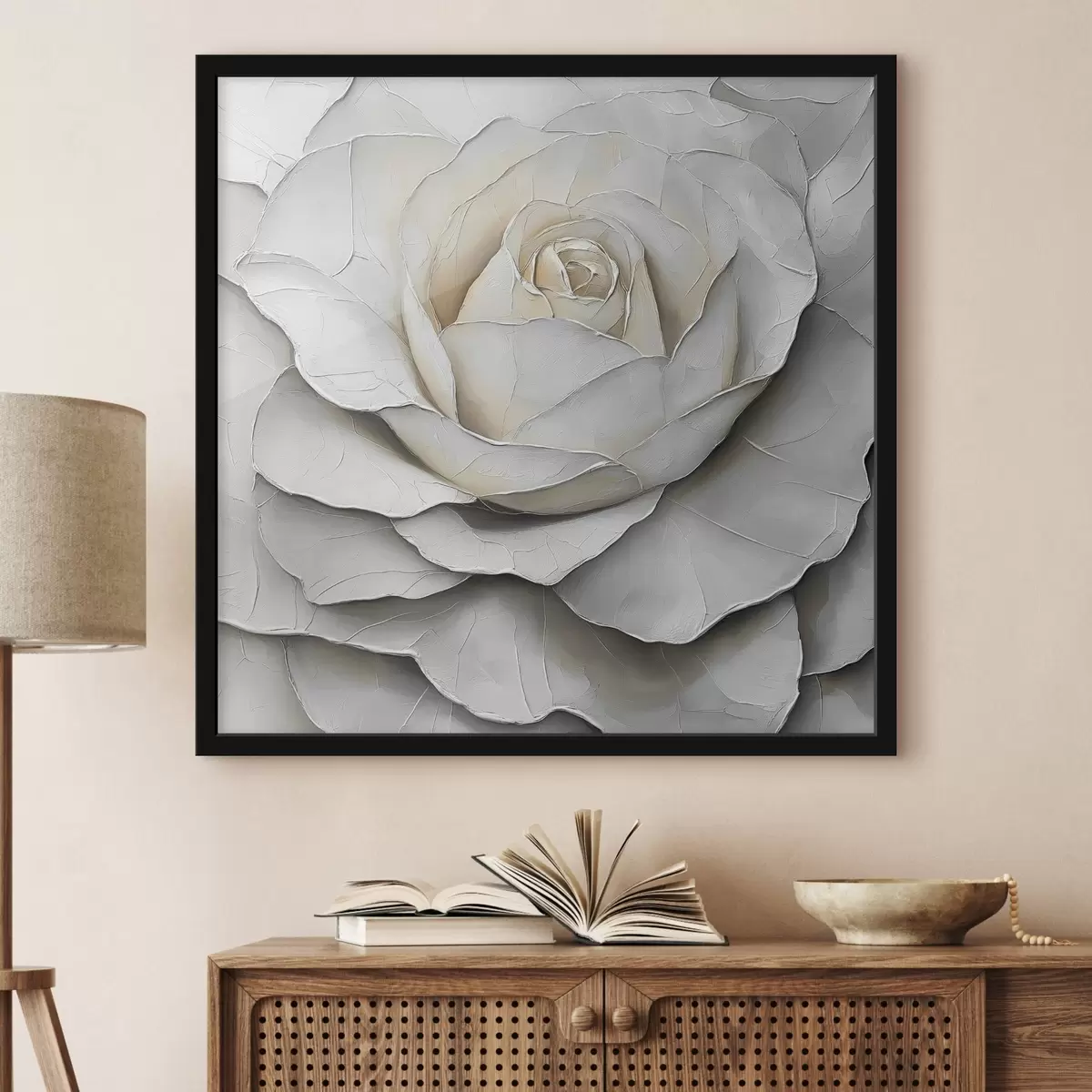 Poster Weiße Rose im Stil der Ölmalerei f42603