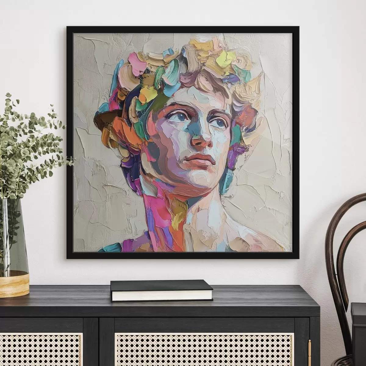 Poster Kopf von David mit mehrfarbigen Strichen f42607