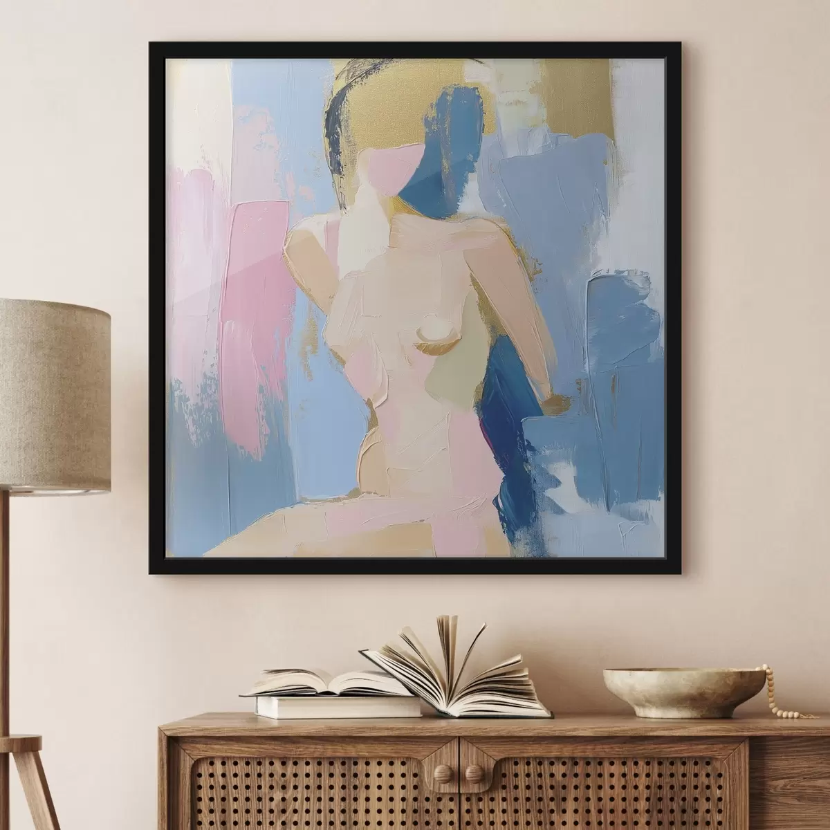 Poster Eine abstrakte Zeichnung eines Mädchens, die mit Farbstrichen erstellt wurde f42609