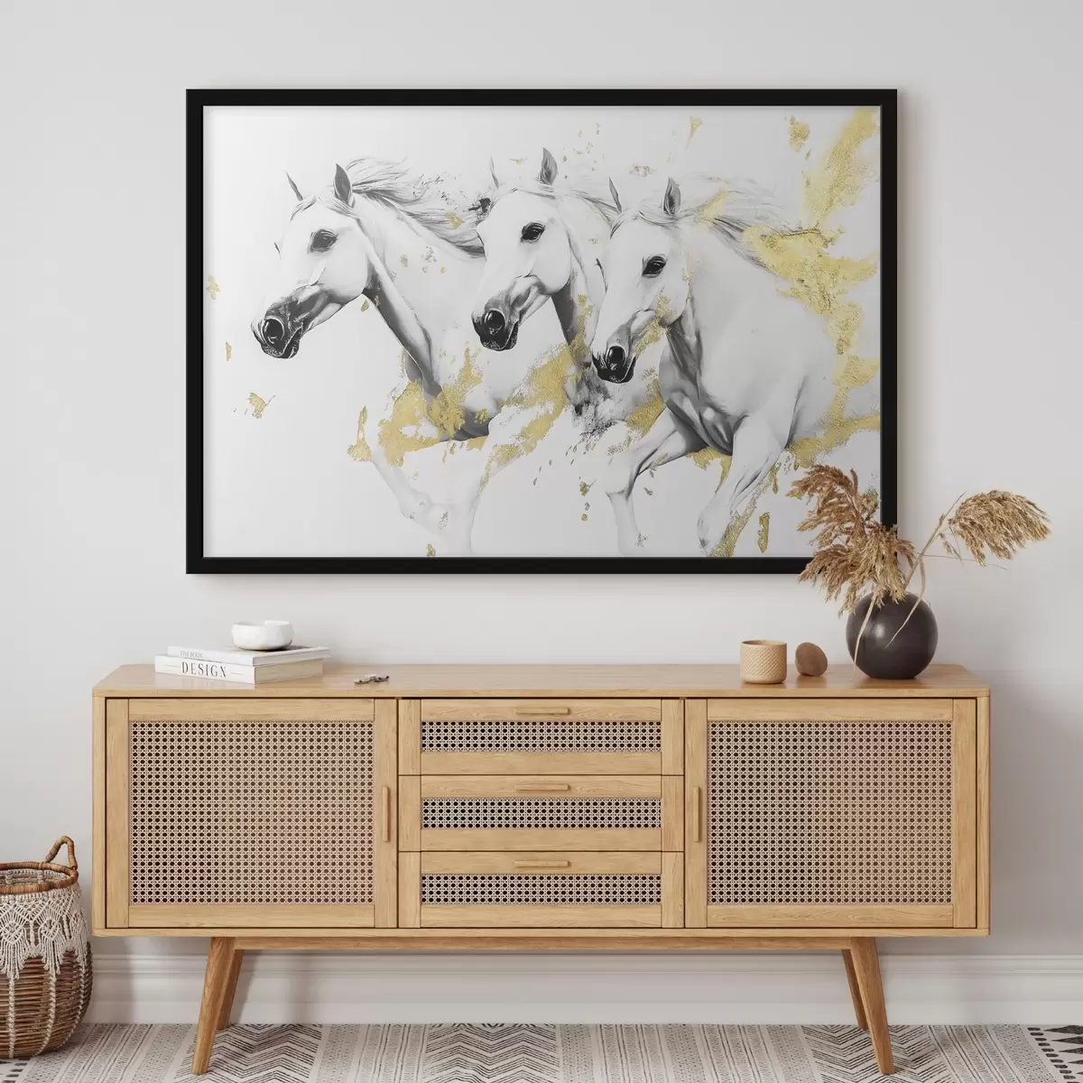 Poster Drei schwarze und weiße Pferde f42617