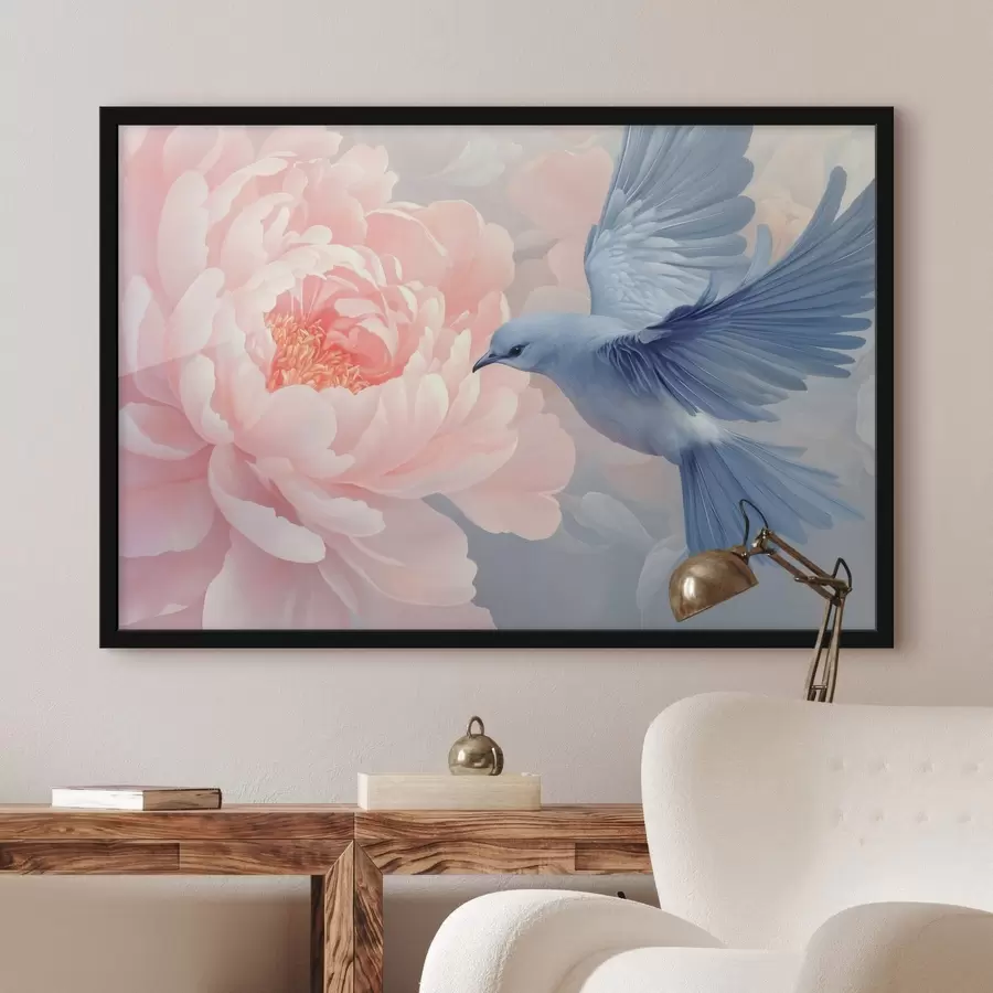 Fototapete Blauer Kolibri und Pfingstrose f42618