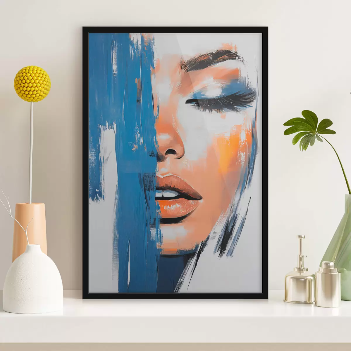 Poster Porträt einer Frau mit Pinselstrichen f42553