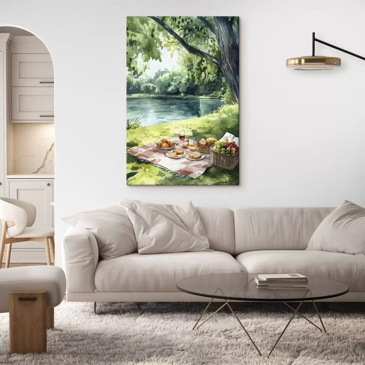 Wandbilder Wunderschönes romantisches Picknick am sommerlichen See, Früchte, Grünzeug s42451