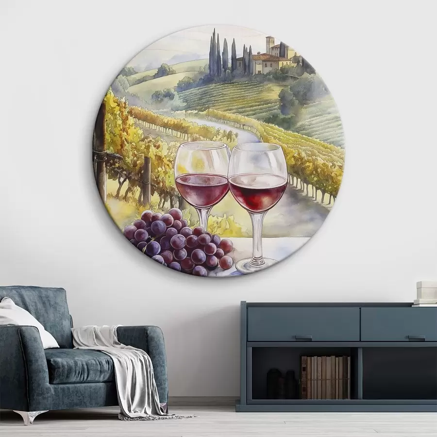 Wandbilder Sonnenuntergang in der Toskana, Weingut, alte Architektur, Aquarellstil, Italien r42446